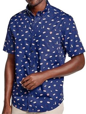 Johnston & Murphy
 All over Sushi Print Short Sleeve Woven Cotton Shirt Mens L